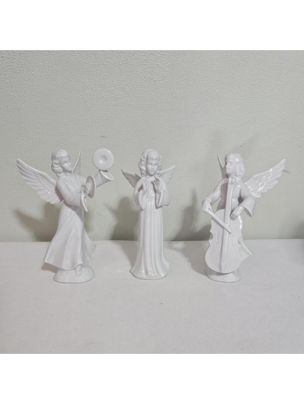 Dresden Germany White Ceramic Angel Music Figurine Set of 3 Christmas Home Decor